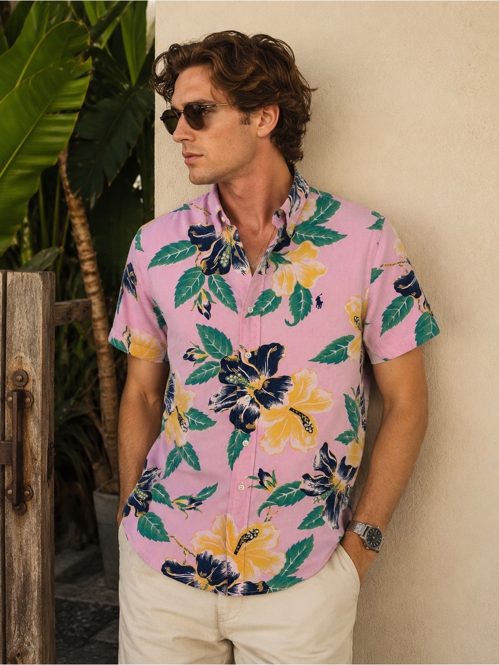 Ralph Lauren Pink Floral Hawaiian Shirt Classic Fit Tropical Button Up